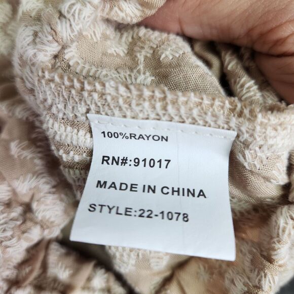 Solitaire Top Womens XL Beige Embroidered Scallop Short Sleeve Boho Western NEW - Picture 7 of 10